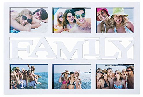 GOODS+GADGETS® Bilderrahmen Collage 6x 10x15cm, Family Fotorahmen Weiß | Stilvolle Fotocollage, stabiler Rahmen für mehrere Bilder, 50x33 cm, Echtglas, schnelles Aufhängen, ideal als Geschenk