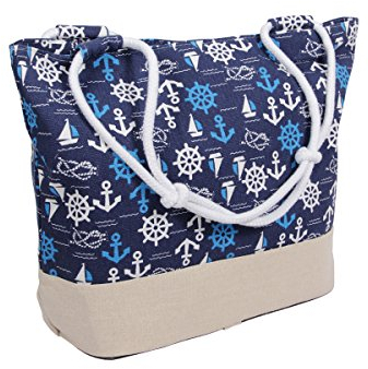 Handtasche Strandtasche Shopper Damentasche 35 x 50 cm blau beige Maritim-Look Anker mit Reißverschluss von Alsino