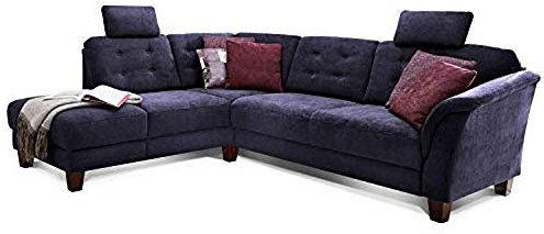 Cavadore Ecksofa Trond mit Federkern / Sofa L-Form im Landhausstil mit Ottomanen links und verstellbaren Kopfstützen / 260 x 89 x 214 / Webstoff dunkelblau