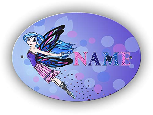 Maus-Design Türschild personalisiert mit Name und Schriftartwahl, Fee | 12,7 x 8,8 x 0,2 cm, 2 Bohrungen, Kunststoff, Oval