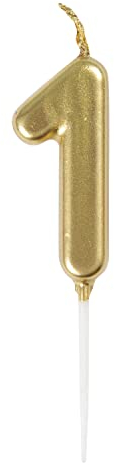 Mini Metallic Gold Number 1 Pick Birthday Candle (3cm x 11cm) - Elegant and Dazzling Party Decoration - Perfect for Birthday/Anniversary Events - 1 Pc