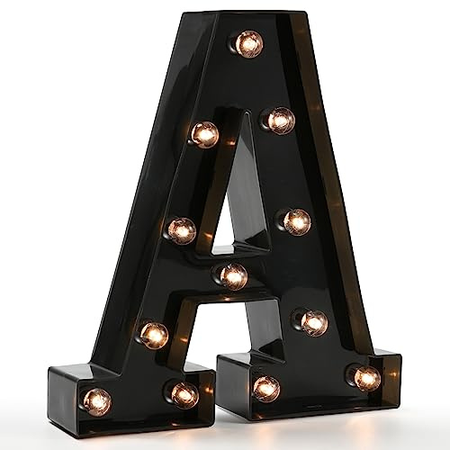 Light Up Black Alphabet Marquee Letters LED Lights Sign for Night Light Home Bar Christmas Lamp Birthday Party Wedding Decoration A