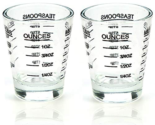 Shot Glasses Measuring Cup Round Liquid Heavy Glass Espresso Shot Glass 1 OZ 4 Features (2Pack-Black 30ml)