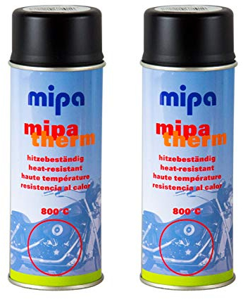2x MIPA Mipatherm Schwarz Thermolack Ofenlack hitzebeständig bis 800°C 400 ml