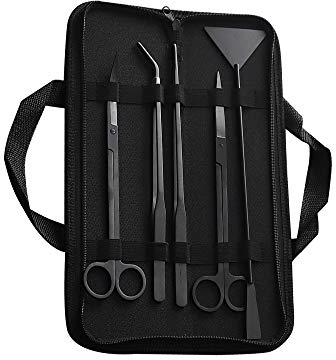 Kitahome Aquascaping Tools, 5-in-1 Edelstahl Aquarium Tank Pflanze Algen Pinzette Schere Spatel Werkzeug Set (schwarz)