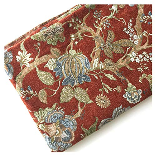 Schwerer Chenille Möbelstoff Meterware Blumenmuster Bezugsstoff Polsterstoff 150cm Breit zum Nähen, Sofa, Vorhang, Stuhlsitzbezug, DIY Basteln(Color:ROT)