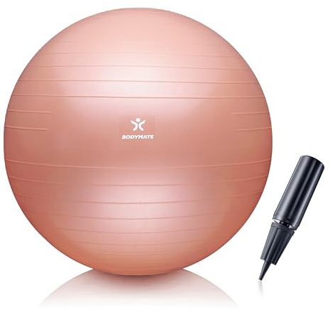 Bodymate gymnastikboll, sittboll, träningsboll, med gratis e-bok (svenskt språk kan inte garanteras) inkl. luftpump, boll för fitness, yoga, gymnastik, core-träning, för stark rygg, kan användas som kontorsstol, roséguld, 85 cm