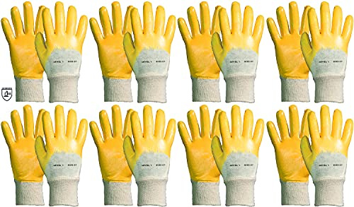 Novatool 8 Paar Gartenhandschuhe Herren I Größe 8 I Nitril | Ölabweisend I EN388:2016 3111X I Arbeitshandschuhe Dornenfest Gartenhandschuhe Damen Nitrilhandschuhe Gelb