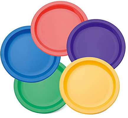 Harfield Rainbow Multicoloured 23cm Plate Set of 5 Reusable Virtually Unbreakable Polycarbonate Plastic Plates