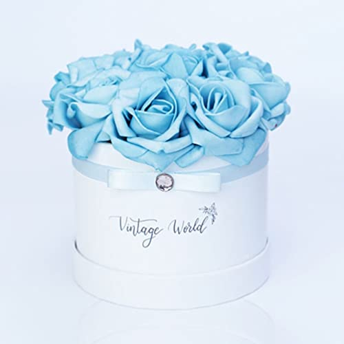 Vintage World Infinity Mykonos Handgemachte Rosenbox, 9 Rosen, Geschenkidee, lange haltbar, blau