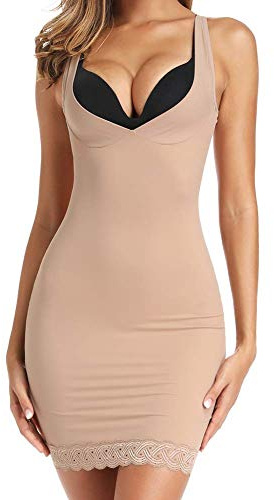 Joyshaper Control Womens Shaping Full Slip Under Dress Tummy Control Body Shaper Shapewear Underdress Camisole Tank Dress Beige XL