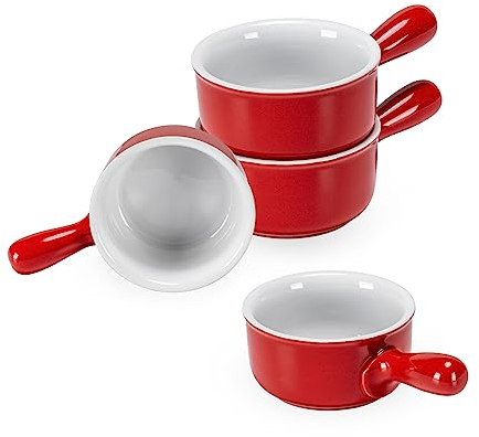 Scodelle per Zuppa da 400 ml per 4 Persone, Ciotola di Zuppa con Manici in Porcellana, Set di Scodelle Lavastoviglie Adatto - Rosso Ciotole