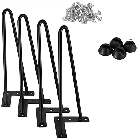 16Inch DIY Hairpin Table Legs – Steel DIY Furniture Metal Table Legs – Modern Furniture Industrial 10mm Diameter 2Rods Metal Table Legs – with Free Screws & Protector Feet Pre-drilled Holes(Set of 4)