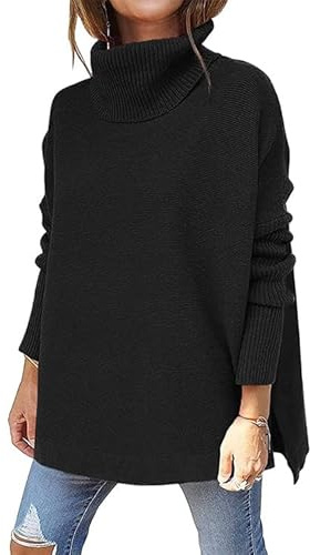 Rayson Suéter de Cuello Alto Mujer Jersey de Punto Casual de Color Sólido Jersey de Cuello Vuelto Manga Larga Caliente en Invierno（Negro,L