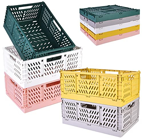 Cestas de Plástico Plegables, 5 Piezas Cajas de Almacenaje Apilables para Transporte, Hogar, Cocina, Aula, Dormitorio, Baño, Oficina (30.5 x 20.5 x 12.5 cm)
