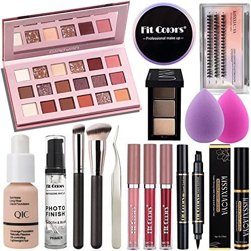 Professionelles All-in-One Makeup Set, Fenshine Kosmetik Make Up Starter Kit mit Aufbewahrungstasche Tragbare Reise Make Up Palette Lidschatten Foundation Lip Gloss für Teenager & Erwachsene (16PCS)