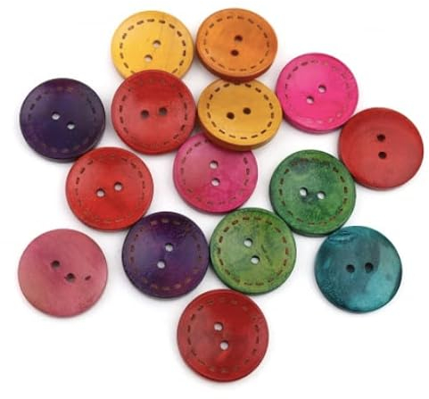 50 bunte Holzknöpfe 25mm 2-Loch rund bunter Mix bunte Zweilochknöpfe zum nähen Jackenknöpfe 2-Loch-Knöpfe