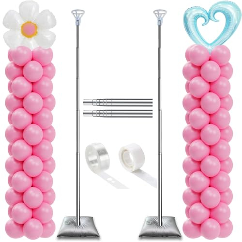 DECOJOY Balloon Column Stand Set of 2, Adjustable 7 Feet Ballon Arch Stands with Bases for Floor, Tall Baloon Tower Pillar Assembly Kit for Halloween, Birthday, Party Decorations