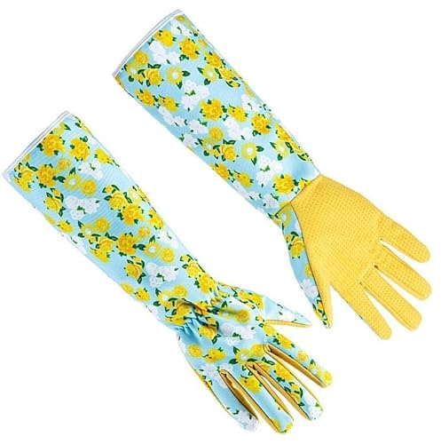 2pair Gardening Gloves Floral Print Rose Pruning Gloves Long Elbow Length Gauntlet Gloves for Landscaping Yard Work