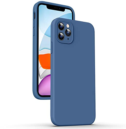 Supdeal Liquid Silikon Hülle für iPhone 11 Pro, [Flacher Kante Design] [Kameraschutz] [Anti Fingerabdruck] 4 Schicht Schützen Kratzfest Sturzsicher Flüssige Silikon Handyhülle Schutzhülle, 5,8, Blau