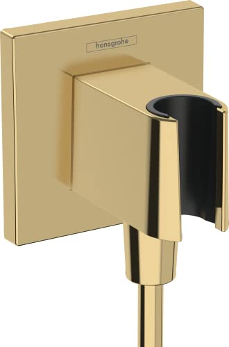 hansgrohe Wandanschluss mit Duschkopfhalterung FixFit E, Schlauchanschluss Dusche mit Brausehalter, mit Rückflussverhinderer, Polished Gold Optic
