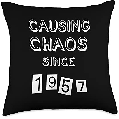 Blue Boomerang Tees Causing Chaos Since 1957 Birth Year Birthday Throw Pillow, 18x18, Multicolor
