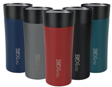 720°DGREE Thermobecher 350ml “PleasureToGo 2.0” - 3 Größen, 5h Heiß, 10h Kalt, Auslaufsicher, BPA-Frei, Hygienisch, 360° Trinköffnung - Travel Mug, Thermo Becher To Go: Schlank, Edel - Rot