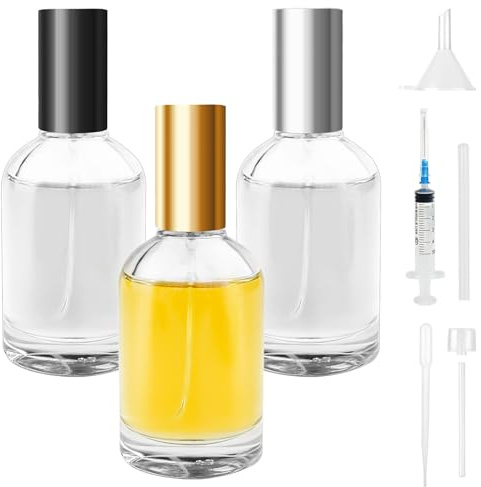 Bohoray 3 Stücke 30ml Sprühflasche Klein Glas, Glass Spray Bottle,Zerstäuber Sprühflasche 30ml,Pumpzerstäuber Mit Trichter, Spritze, Tragbares Transparente Zerstäuber Parfüm für Kosmetik,Flüssigkeit