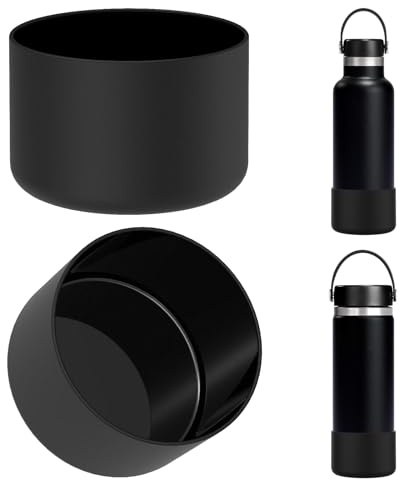 Linkidea - Paquete de 2 fundas para botellas de agua compatibles con Hydro Flask de boca ancha de 12 oz, 14 oz, 16 oz, 18 oz y 20 oz, con funda protectora de silicona para la parte inferior (negro)