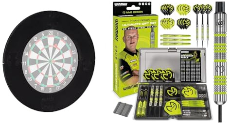 Relaxdays Dart Catchring R7 & Winmau MvG Dart Steeltip Geschenkset - 50-teiliges Dartset mit 4 Sätzen Dartschäften, 4 Sätzen Flüge und Zubehör