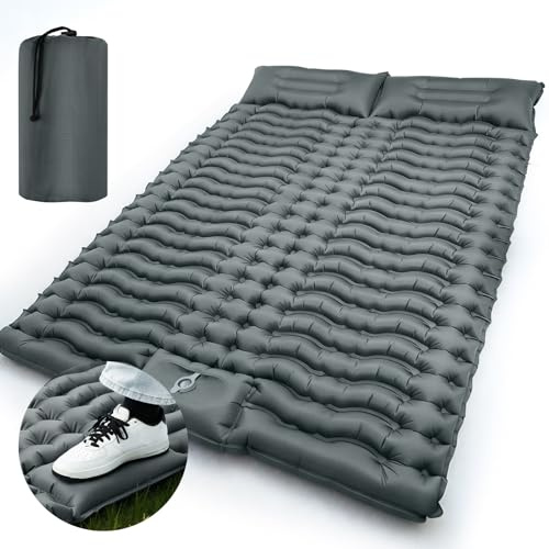 LAMA Tapis de camping double auto-gonflant avec oreiller, grand matelas de camping gonflable pour 2 personnes, 10 cm d'épaisseur, matelas de camping compact pour randonnée, randonnée