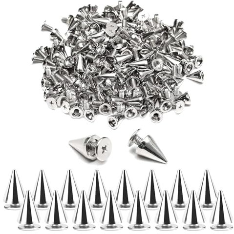 ZOCONE 210 Piezas Tachuelas para Ropa Remaches Punk Plateados 7mm x 10mm Pinchos Punk Tachuelas para Cuero con Tornillo, Tachuelas Pinchos Cono Picos con Remaches Tachuelas para Cuero, Ropa, Zapatos