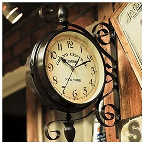 LUOYAOB Retro Bahnhofsuhr Gartenwanduhr im Freien, Antiquitäten -Look -Bahnhofsuhr, Retro Indoor Outdoor doppelseitig Wanduhr, for Garten Terrasse Pool Lanai Zaun Wohnzimmer zweiseitige Uhr