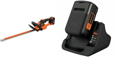 BLACK+DECKER BCHTS3625L1-QW Tagliasiepi Batteria Litio Lunghezza lama 55 cm, Impugnatura Ergonomica 36 V 2.5 Ah, & BDC2A36-QW -STARTER KIT BATT 36V 2,0+CARICATORE