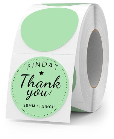 FINDAT Gröna runda termiska etiketter 38 mm cirkelklistermärken vinyl direkt vattentät multifunktionell självhäftande namnetiketter färgkodning för kontor streckkod gör-det-själv-logotyp 500 st