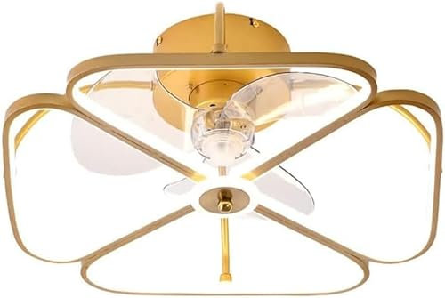 OGLFGLNY Ceiling Pendant Light Durable Abs Invisible Fan Blade Ceiling Fan with Lights, Intelligent Timing Flush Mount Ceiling Fan Light, Brass Motor Dimmable Ceiling Lamp with Fan, Led Dur, Gold