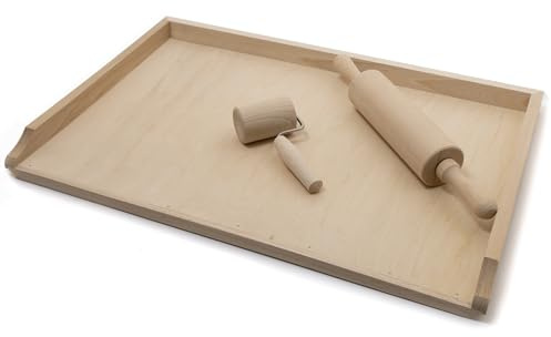 HolzFee Backbrett Set mit 2 Teigroller Holz Nudelbrett Teigbrett Größe Auswahl (70 x 49 cm)