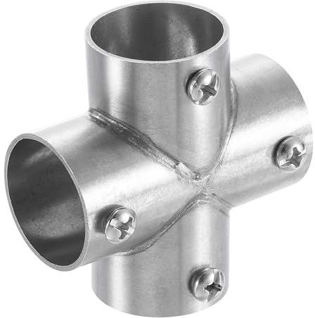 sourcing map 1Pcs 4-Way Cross Pipe Fitting Connector, Fit 1 Inch(25mm) OD Pipe Stainless Steel Structural Pipe Connector Chain Link Fence Clamp