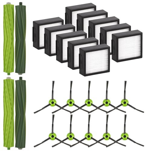 (24 Pezzi) Combo 10 Max Accessori Ricambio Compatibili con iRobot Roomba Combo j7+/ Combo j9+/ Combo 10 Max Robot aspirapolvere, 4 Spazzole a Rullo, 10 Spazzole Laterali, 10 Filtri, kit di Accessori