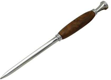 Kleiner handlicher Brieföffner mit Griff aus Edelhölzern Holz handgedrechselt (Nussbaum, chrom)