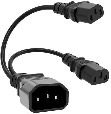 Powice Kaltgeräte Splitter, IEC 320 C14 auf 2xC13 Netzkabel, Kaltgeräte Verlängerung, Netzkabel IEC-320 Power Y Typ Splitter Adapter Kabel 250V 10A für Computer Monitor Drucker, 30cm