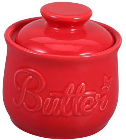 Hemobllo Mantequera de Cerámica Roja con Tapa para Mantequilla y Queso, Gran Capacidad, Elegante y Decorativa para Cocina y Encimera, Preserva Frescura y Evita Deterioro
