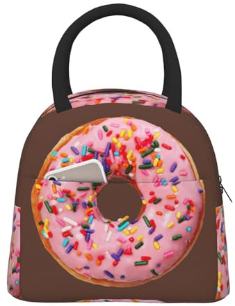 CPAQasg Borsa termica per il pranzo, con stampa a ciambella, con motivo a fragole, per lavoro, scuola, picnic, viaggi, routine quotidiana