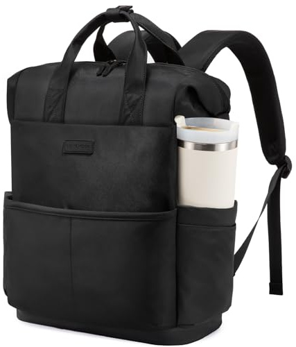 LOVEVOOK Rucksack Damen, Groß 17,3 Zoll Laptop Schulrucksack Teenager Wasserdicht, Arbeitstasche Lehrertasche Reiserucksack für Uni Büro, Tagesrucksäcke Backpack Women für Trinkflaschen, Schwarz