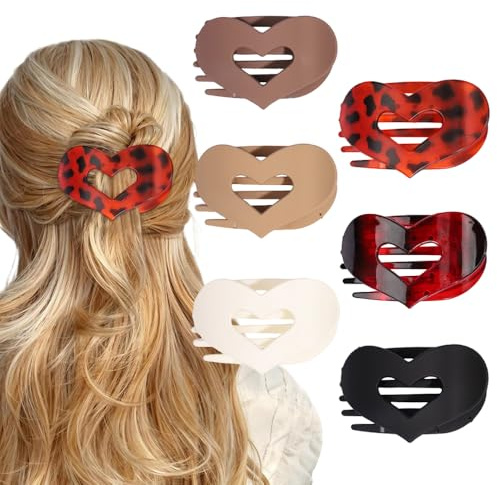 XFSRG 6 Pièces Pince Cheveux Femme Coeur Plates Antidérapante Pinces à Cheveux Latérales Tenue Solide Clips pour Épais et Fins(Multicolore B)