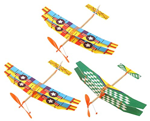 Gogogmee 3pcs Rubber Band Powered Glider Planes Kids Airplane Toys Educational Handmade Flight Playthings for Boys Girls Indoor Outdoor Fun