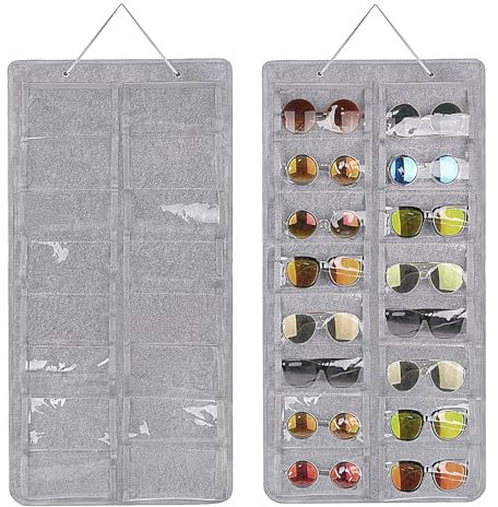 Yunyige Hängende Sonnenbrille Organizer,16 Fächer Brillenhalter Wand Filz, Gefühlt Brillen Hänger Aufbewahrung, Brillenhalter Wand Filz,Sonnenbrillen-Aufhängebrett (Grau)