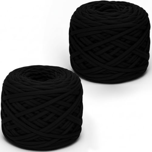 Xtrillogen 2x300g Tshirt Garn,Dicke Häkelgarn für Taschen,Baumwollgarn zum Häkeln,Chunky Yarn,Strickgarn,Textilgarn,für Gehäkelte Taschen,Körbe,Decke,Mützen,DIY-Bastelarbeiten (Schwarz)