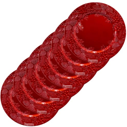 IL BOTTEGONE Set 6 Sottopiatti Riutilizzabili, 33 Cm Sottopiatti in PP Piatti da Portata Rotondi Grandi per Natale Nozze Festa Ristorazione Evento Tavolo Decorazione (Freya Rosso)