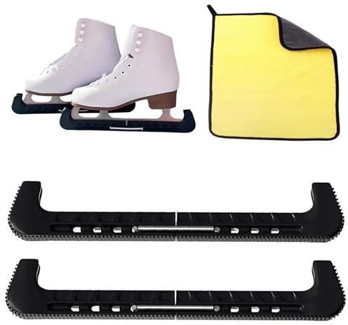 JqruiTbeis Kufenschoner Schlittschuhe, Kufenschoner Eishockey，Schlittschuhschoner Mit Verstellbarem Federstahl, Ideal Für Eishockey Und Eiskunstlauf, Inklusive Mikrofaser-Tuch,Eiskunstlauf Zubehör